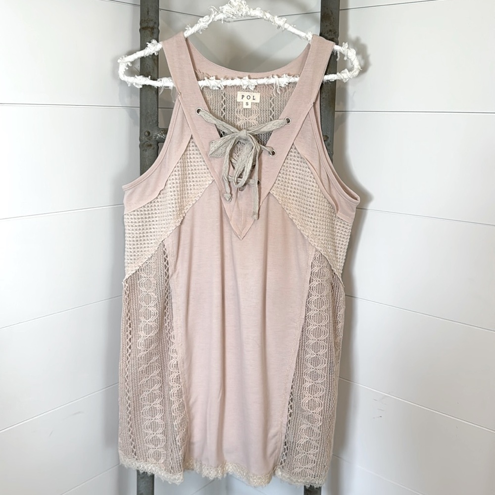 POL Lace-Up Tank Top in Light Pink and Cream